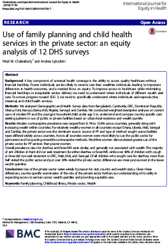 Use of family planning and child health services in the private sector: an equity analysis of 12 DHS surveys