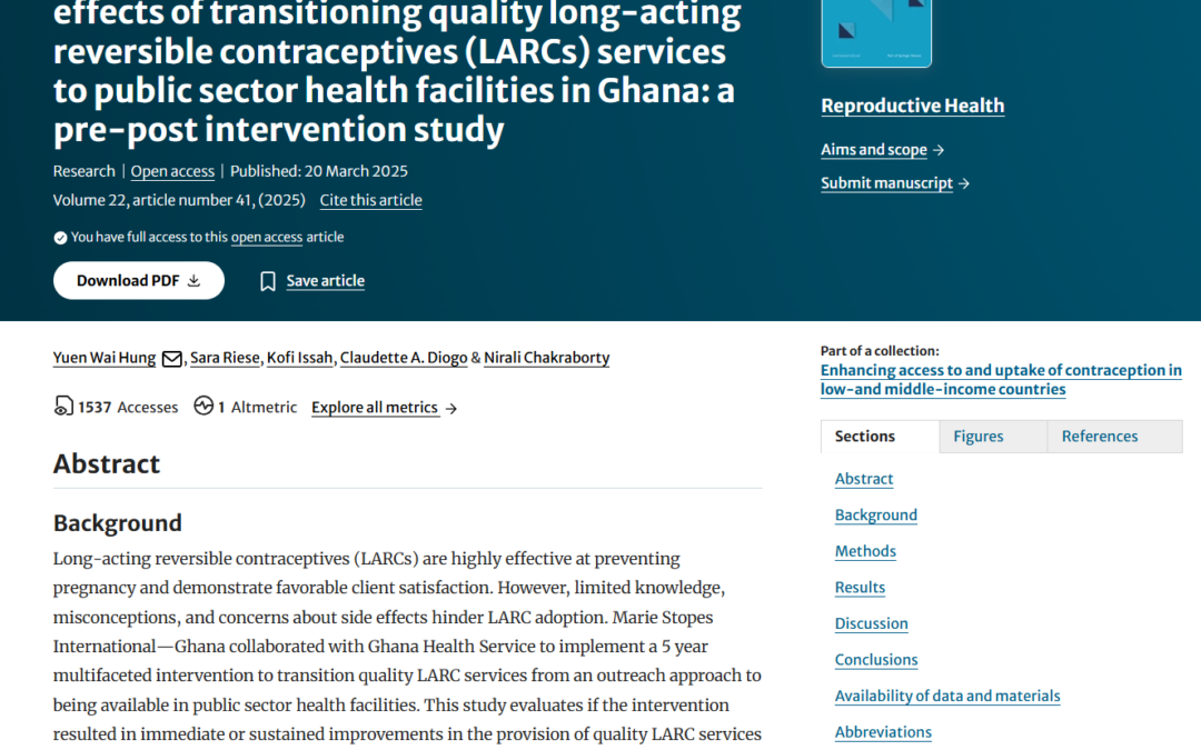Evaluation of immediate and sustained effects of transitioning quality long-acting reversible contraceptives (LARCs) services to public sector health facilities in Ghana: a pre-post intervention study
