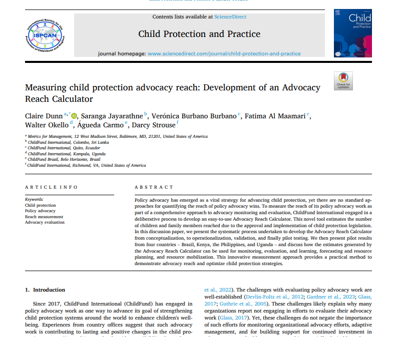 Measuring child protection advocacy reach: Development of an Advocacy Reach Calculator